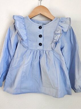 Zara Girls Chambray Ruffle Top Size 4/5 NWOT